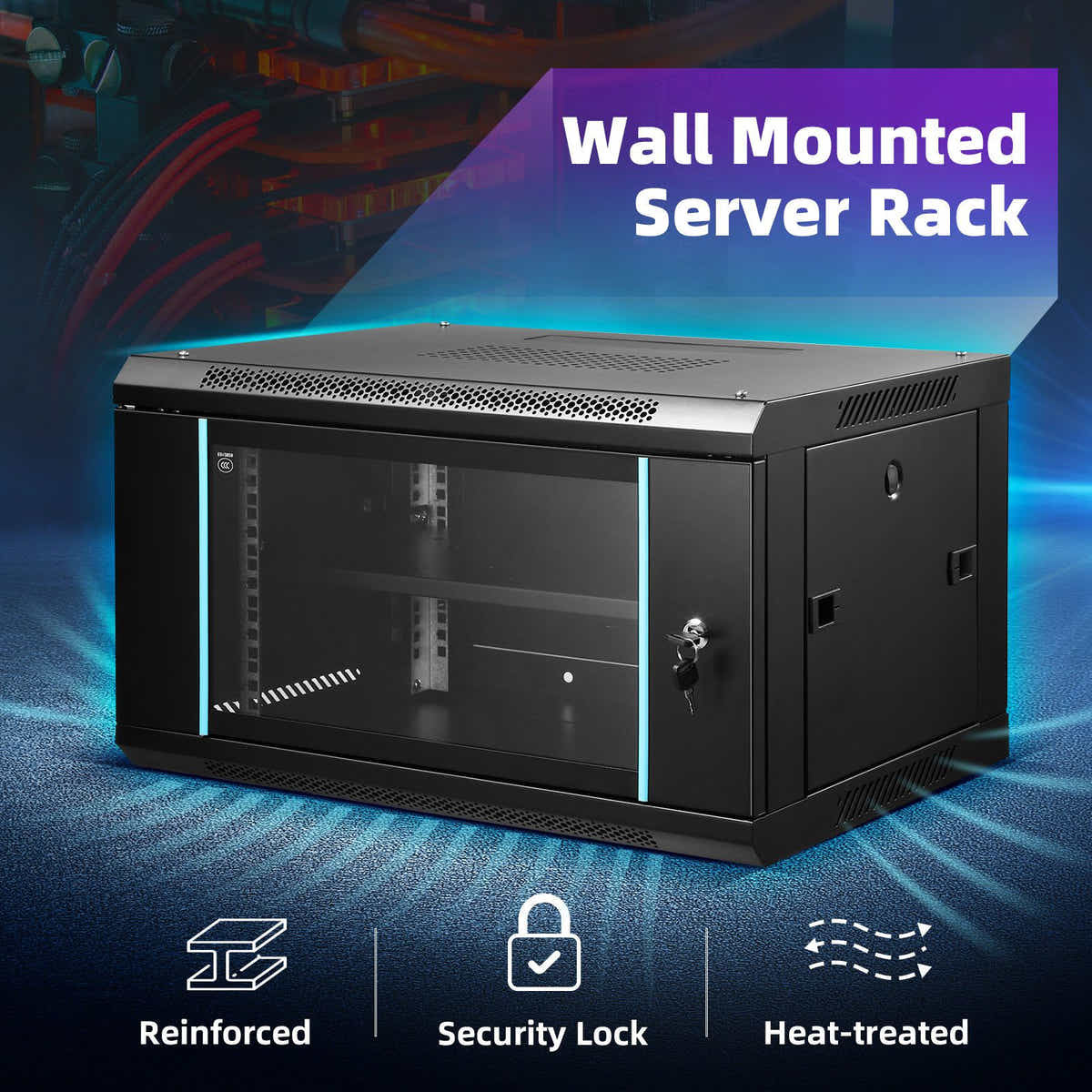 DS BD 6U Network Server Cabinet Wall Mount Data 19 Inch Deep Glass Door