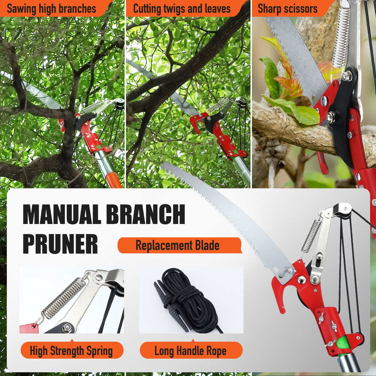 DS BD Manual Pole Saw Tree Pruner Extendable Branch Pruning 8 Fibreglass Rods