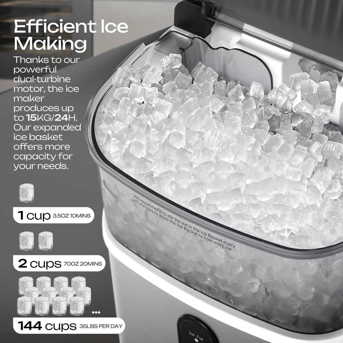 DS BD Maxkon Nugget Ice Maker Countertop Compact Crusher 15kg Home Handle Silver