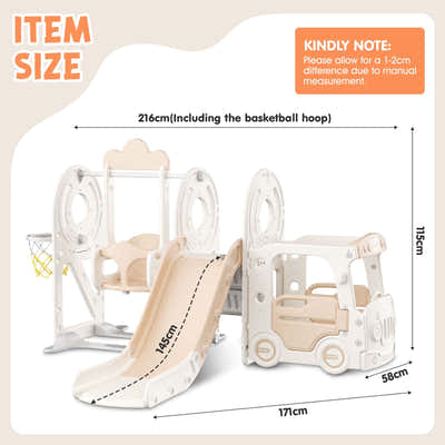 DS BD 5 in 1 Slide Swing Set Kids Climber Ladder Steps Playhouse Basketball Hoop