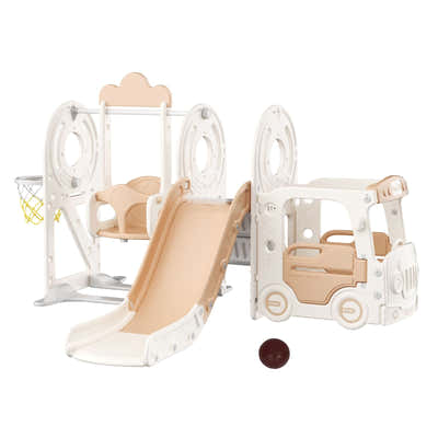 DS BD 5 in 1 Slide Swing Set Kids Climber Ladder Steps Playhouse Basketball Hoop