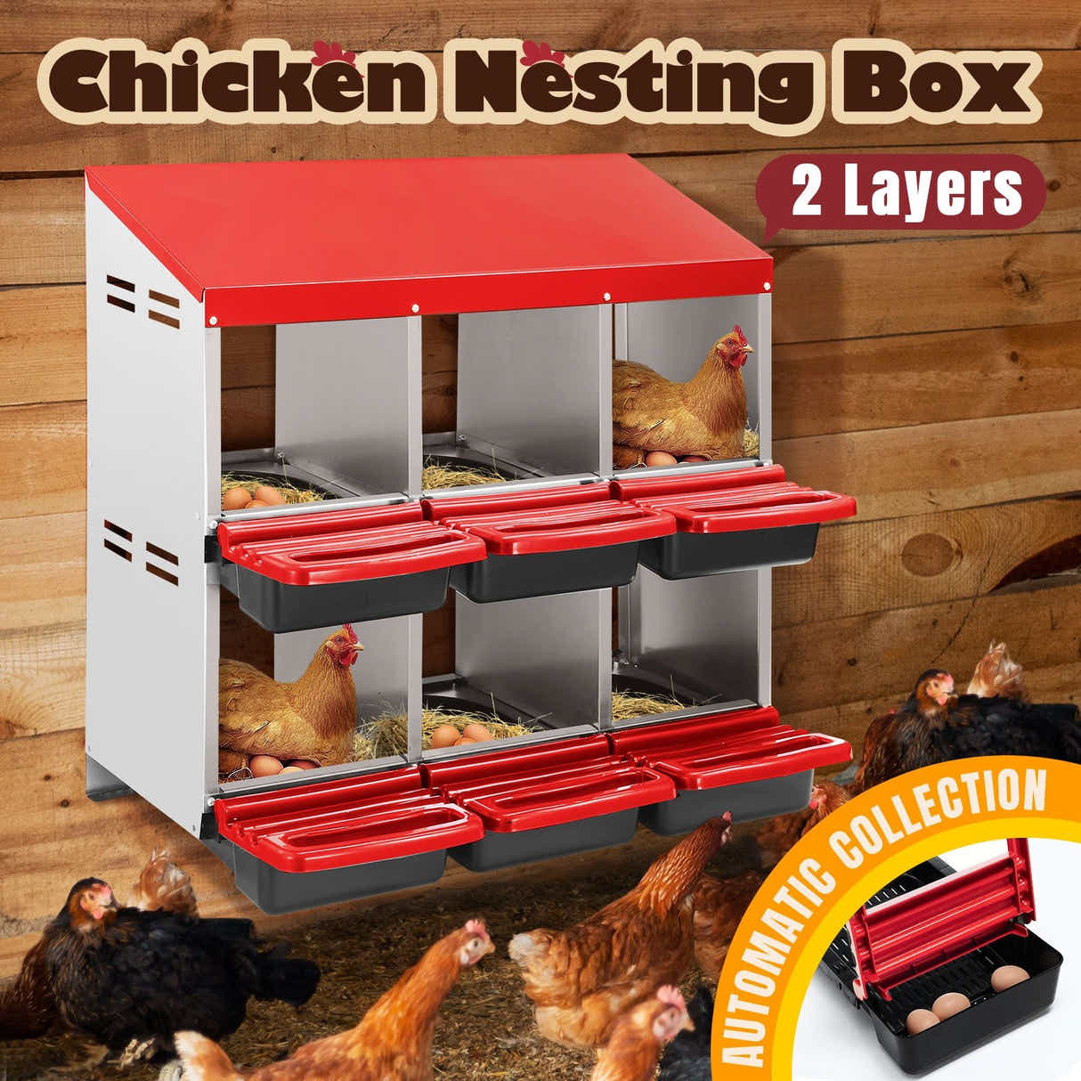 DS BD 2 Layer 6 Hole Chicken Nesting Roll Away Hen Laying Boxes Metal Plastic