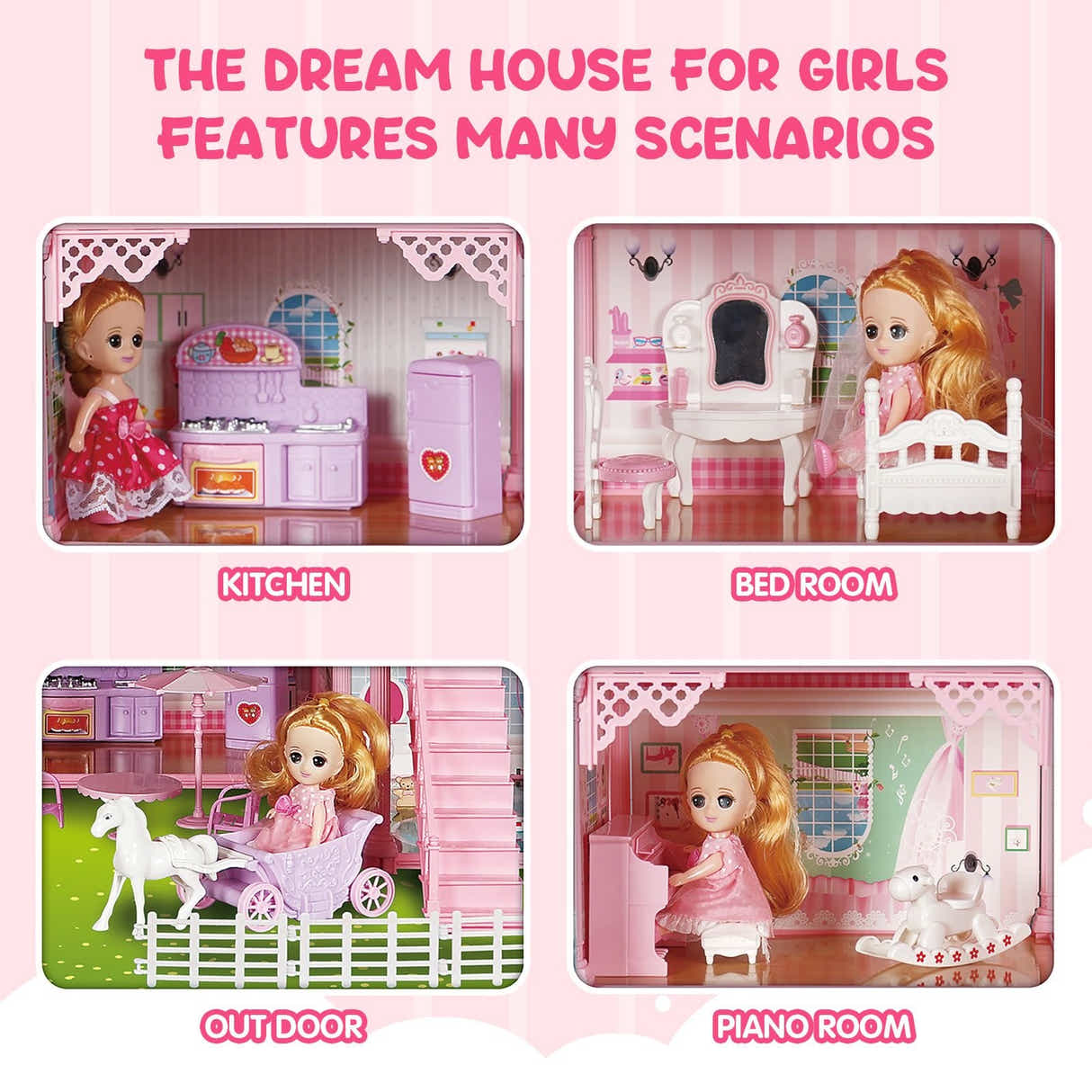 DS BD Girls Doll House Dream Land Cottage DIY Play Princess Pet Dolls Toys Set