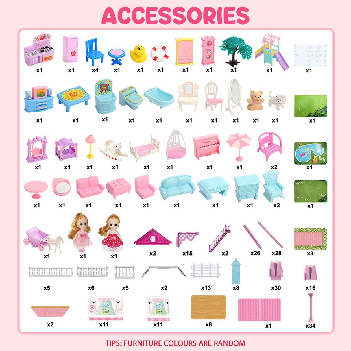 DS BD Girls Doll House Dream Land Cottage DIY Play Princess Pet Dolls Toys Set