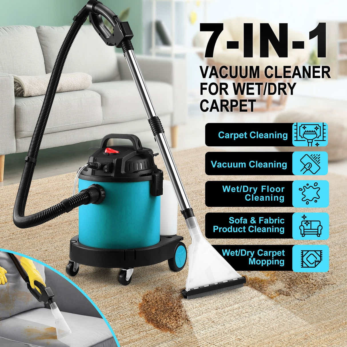DS BD Carpet Vacuum Wet Dry Vac Mop Upholstery 7 In 1 Rug Car Fabric Deep