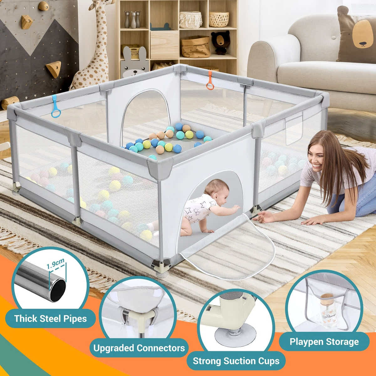 DS BD Baby Playpen Fence Activity Centre Playground Safety Gate Yard 150x200cm