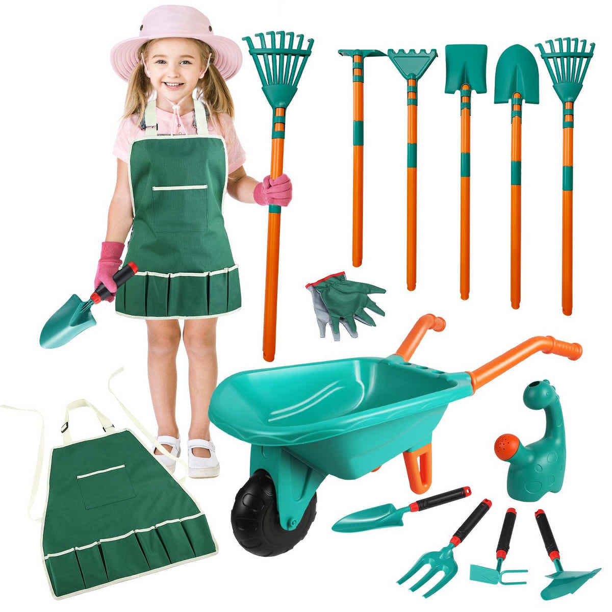 DS BD Kids Tool Toy Playset Wheelbarrow Rake Hoe Shovel Plough Trowel Watering