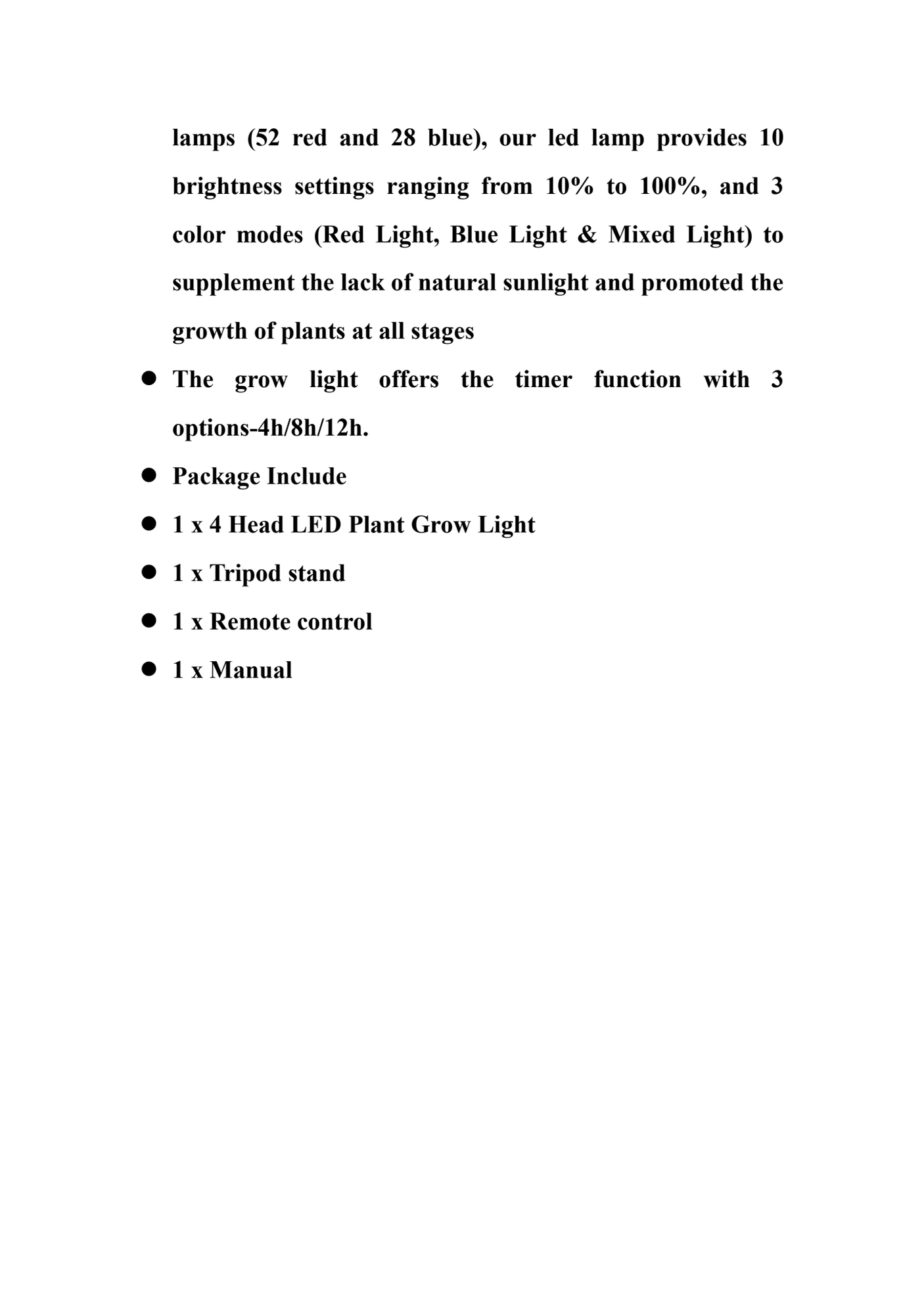 DS BS 4 Head LED Plant Grow Light with Stand and Remote Control
