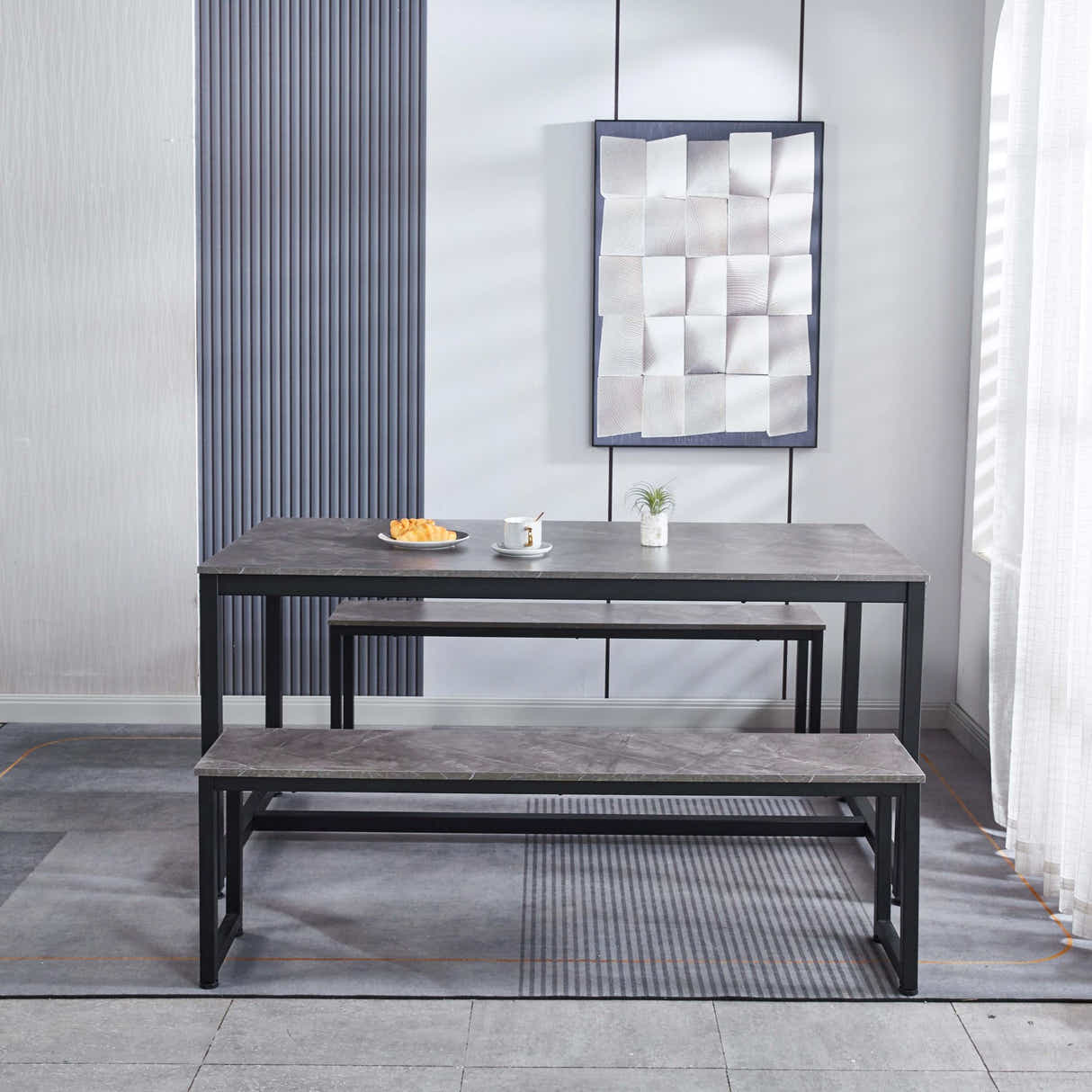 DS 3-Piece Grey Marble Look Dining Set