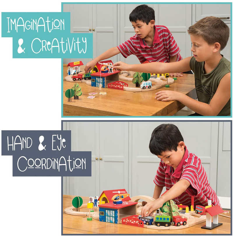 DS BS Wooden Train Tracks & Trains Construction Toys-Railway Station