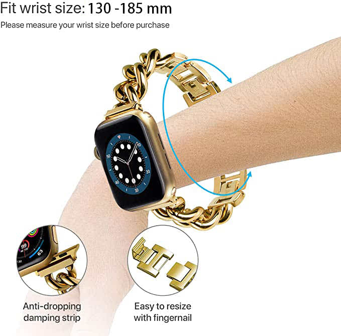 DS BS Stainless Steel Chain Bracelet for Apple Watch Band for 38/40/41 MM-Gold