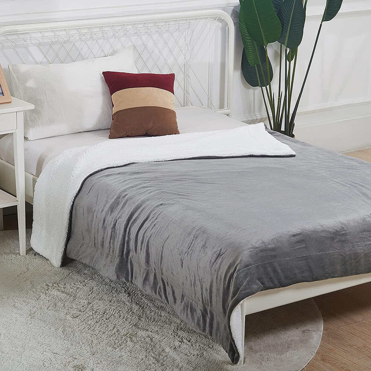 DS BS Thick Fuzzy Soft Sherpa Fleece Bed Sofa Blankets-Gray