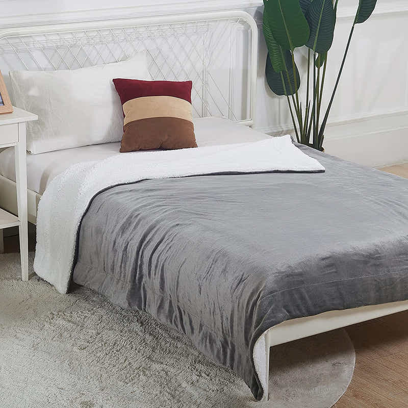 DS BS Thick Fuzzy Soft Sherpa Fleece Bed Sofa Blankets-Gray