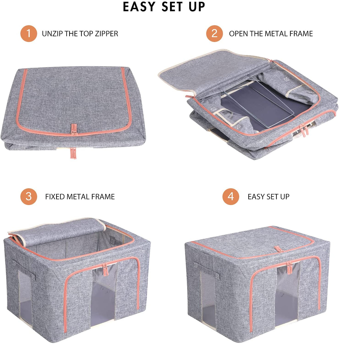 DS BS Foldable Steel Frame Clear Window Storage Bins Box-100L