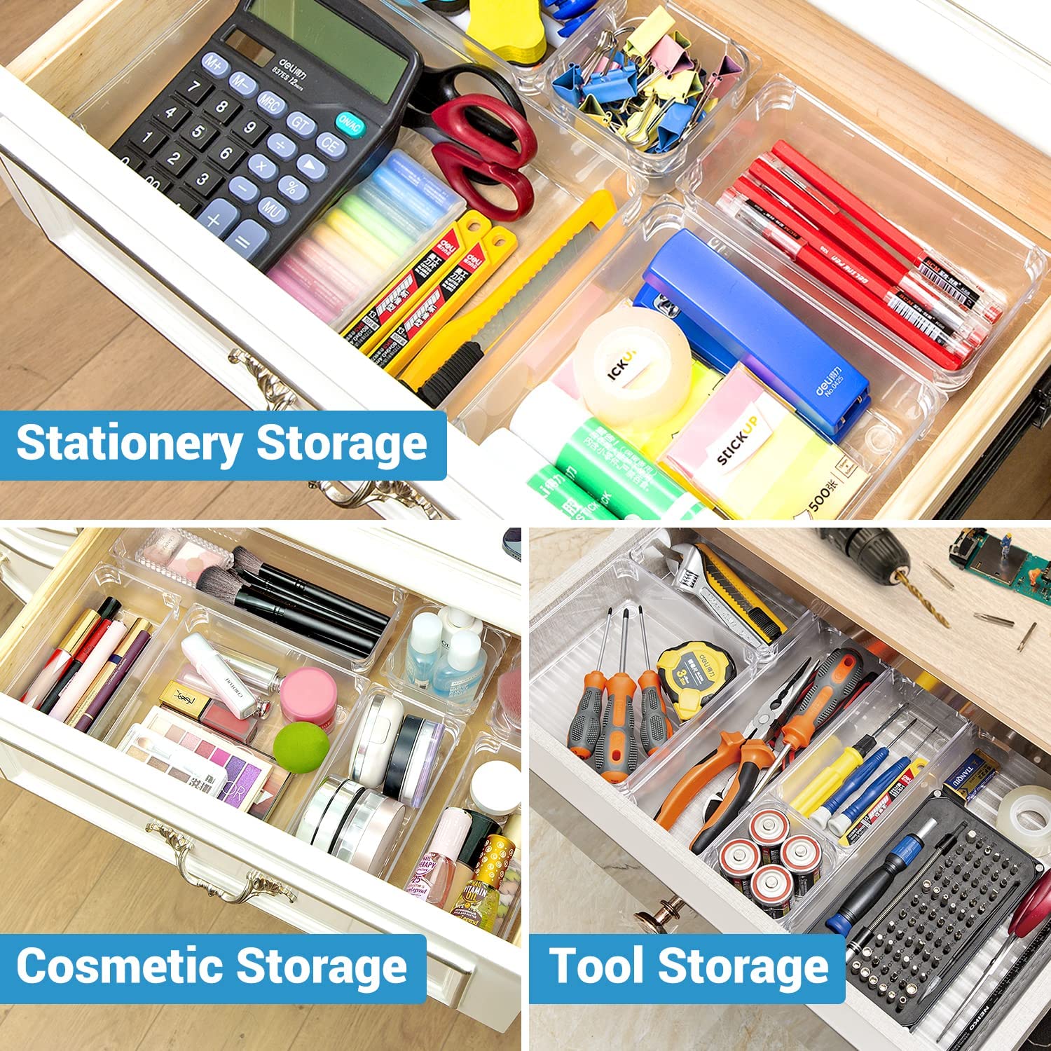 DS BS 16Pcs Mixed Sizes Rectangular Clear Storage Box