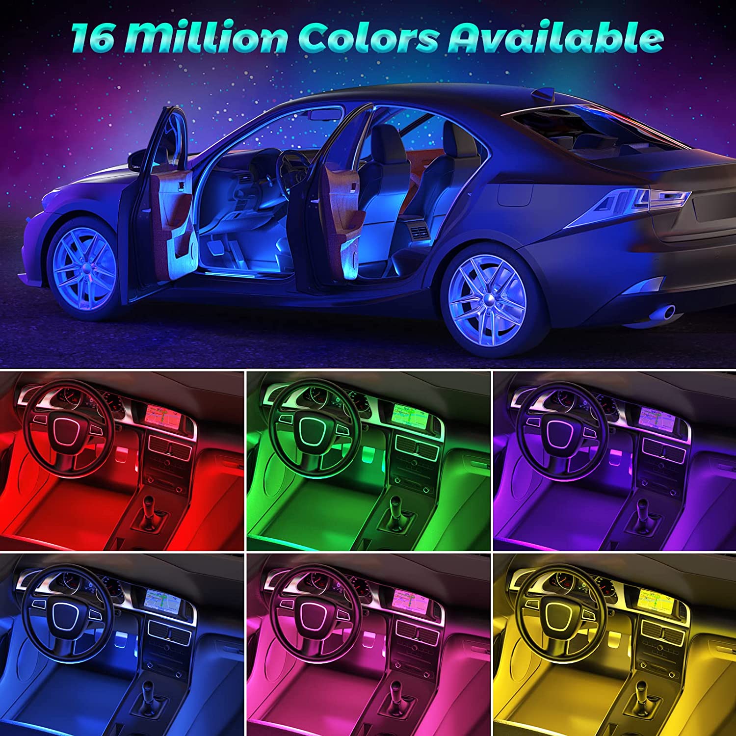 DS BS Car Interior Strip Light Kit Music Sync