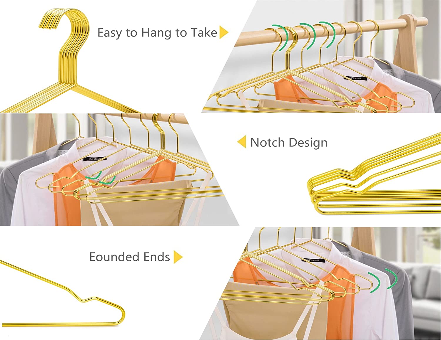 DS BS  10 Pack Heavy Duty Aluminum Alloy Coat Hangers-Gold