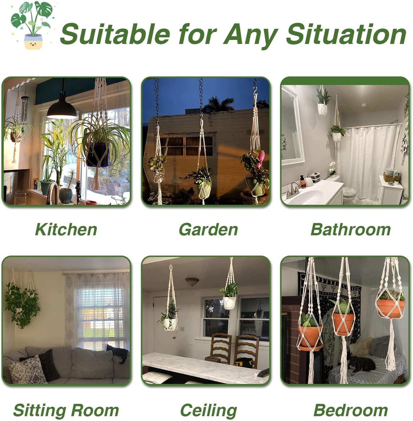 DS BS 4 Pack Simple Design Indoor Planter Hanging Rope-Type B