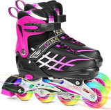 DS BS Kids Adjustable Inline Skates with Light Up Wheels Size27-32 Pink
