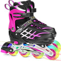 DS BS Kids Adjustable Inline Skates with Light Up Wheels Size33-37Pink