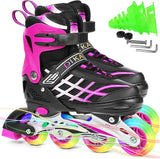 DS BS Kids Adjustable Inline Skates with Light Up Wheels Size33-37Pink