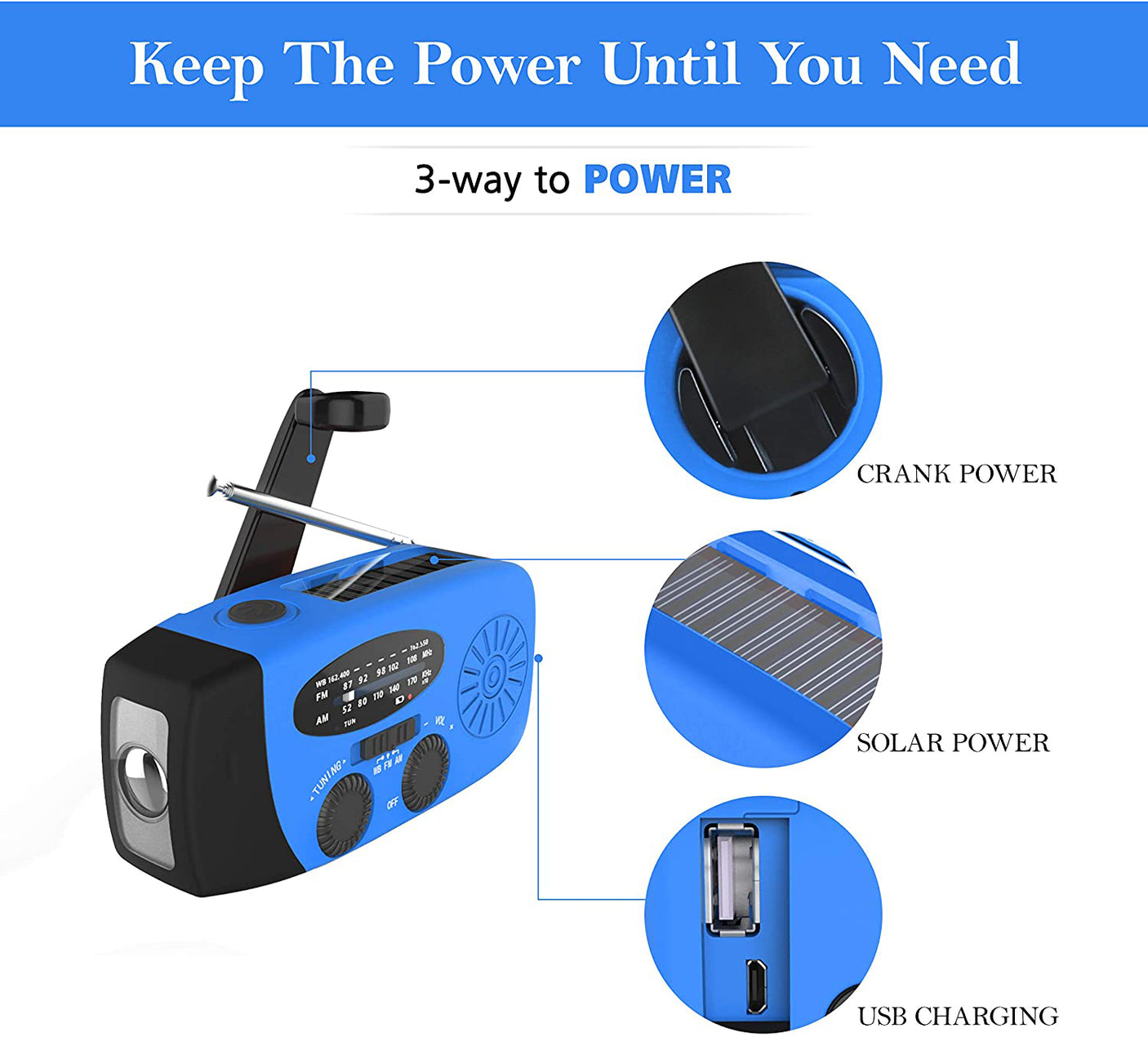 DS BS Emergency Hand Crank Self Powered AMFM NOAA Solar Radio