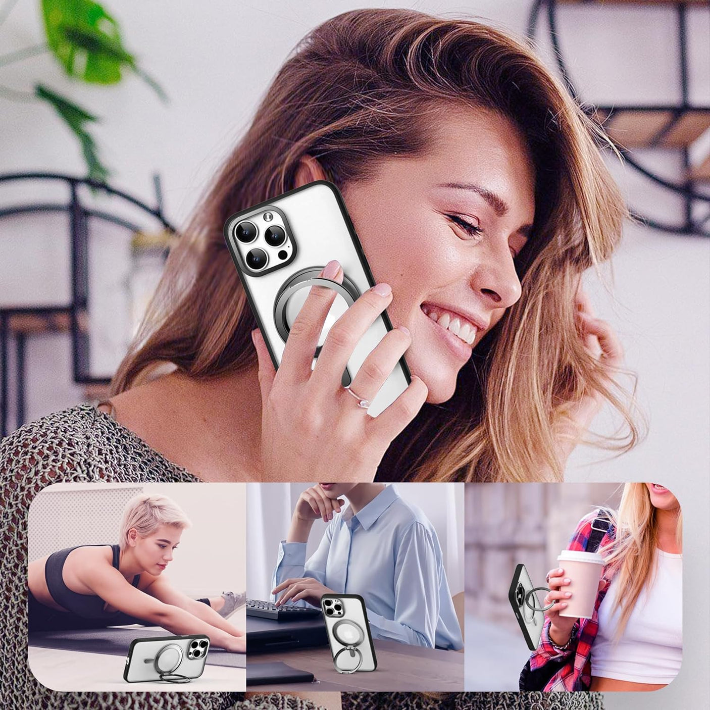 DS BS iPhone 14 Case with 360°Rotatable Magnetic Ring Stand