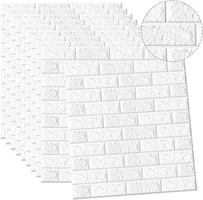 DS BS 5Pcs 3D Brick Self Adhesive Wallpaper Panels 70X75CM-White