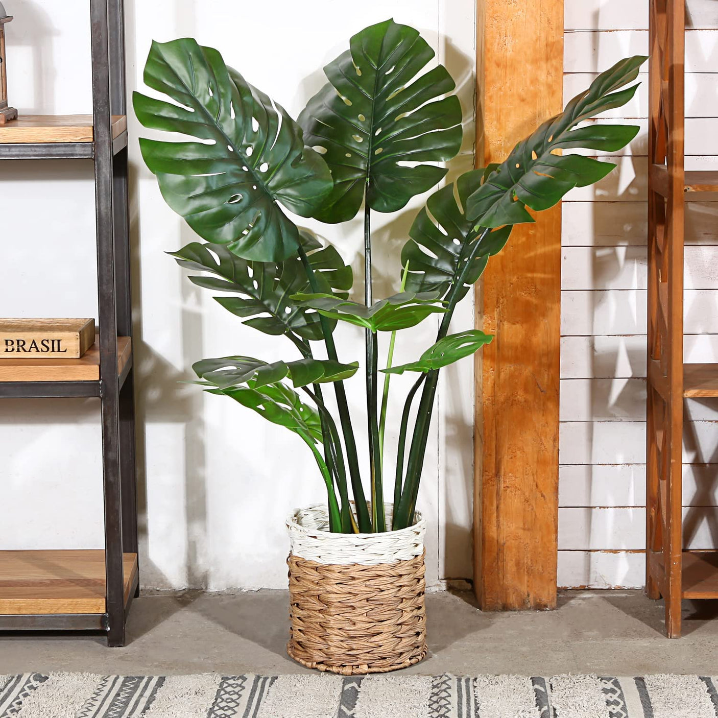 DS BS Artificial Plastic Tropical Palm Tree Monstera-150CM