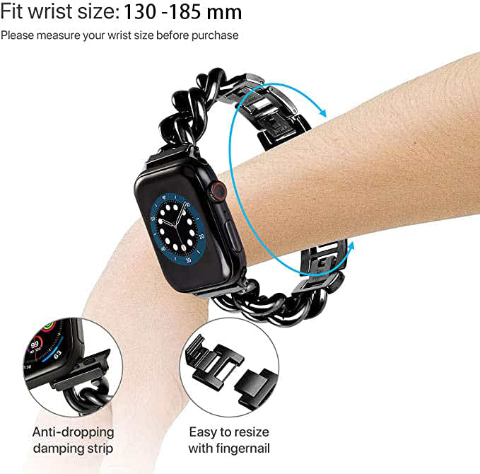 DS BS Stainless Steel Chain Bracelet for Apple Watch Band for 38/40/41 MM-Black