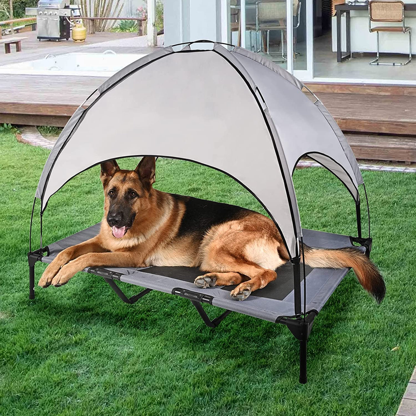 DS BS Elevated Outdoor Dog Bed with Canopy-XL