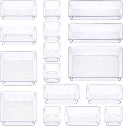 DS BS 16Pcs Mixed Sizes Rectangular Clear Storage Box