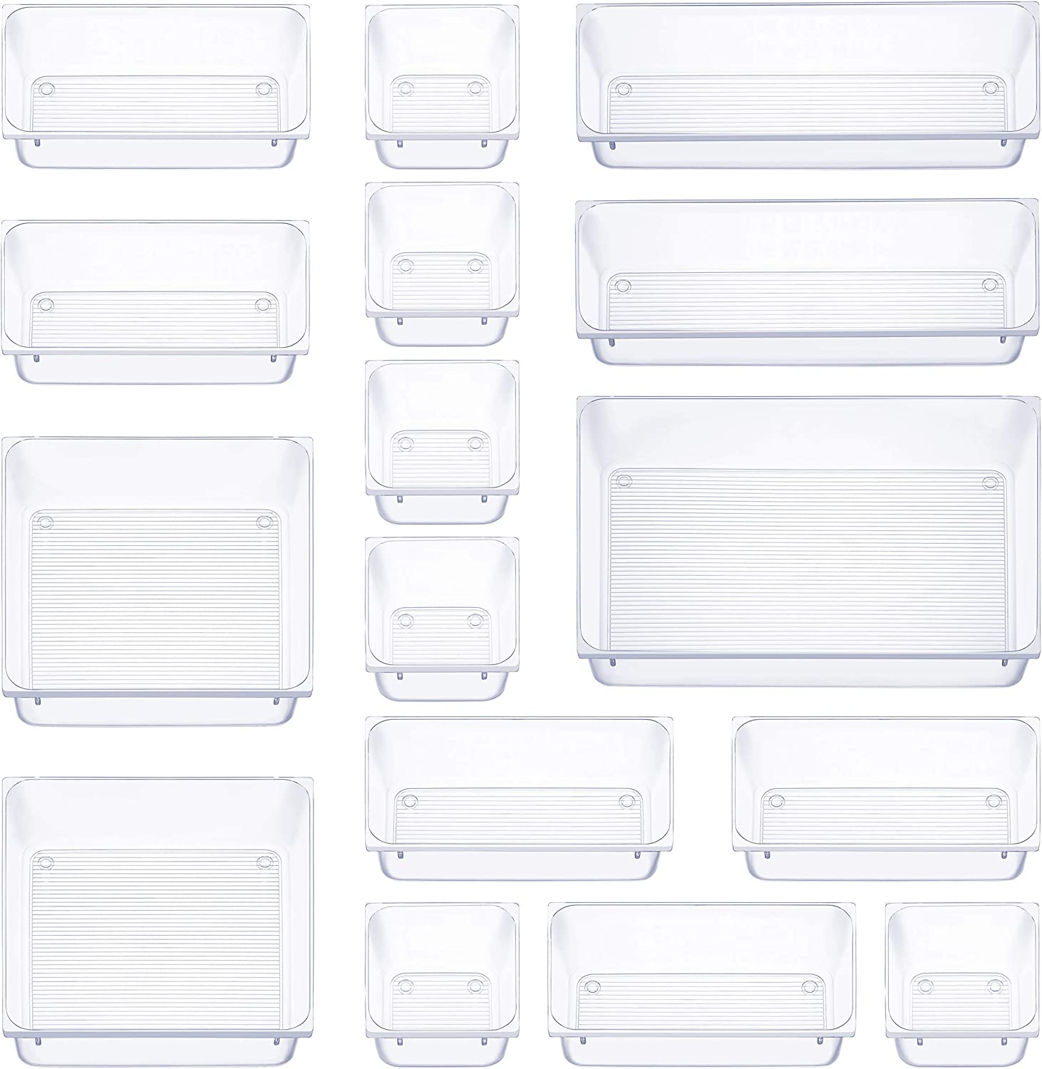 DS BS 16Pcs Mixed Sizes Rectangular Clear Storage Box