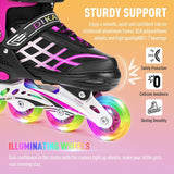 DS BS Kids Adjustable Inline Skates with Light Up Wheels Size33-37Pink
