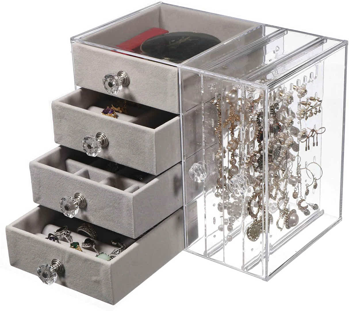 DS BS Acrylic Earring Holder and Jewelry Organizer 2 Slots 4 Drawers
