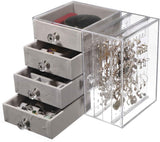 DS BS Acrylic Earring Holder and Jewelry Organizer 2 Slots 4 Drawers