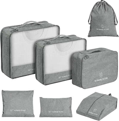 DS BS Travel Storage Luggage Organizer Pouch Set of 7-Gray