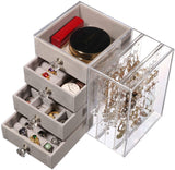 DS BS Acrylic Earring Holder and Jewelry Organizer 2 Slots 4 Drawers
