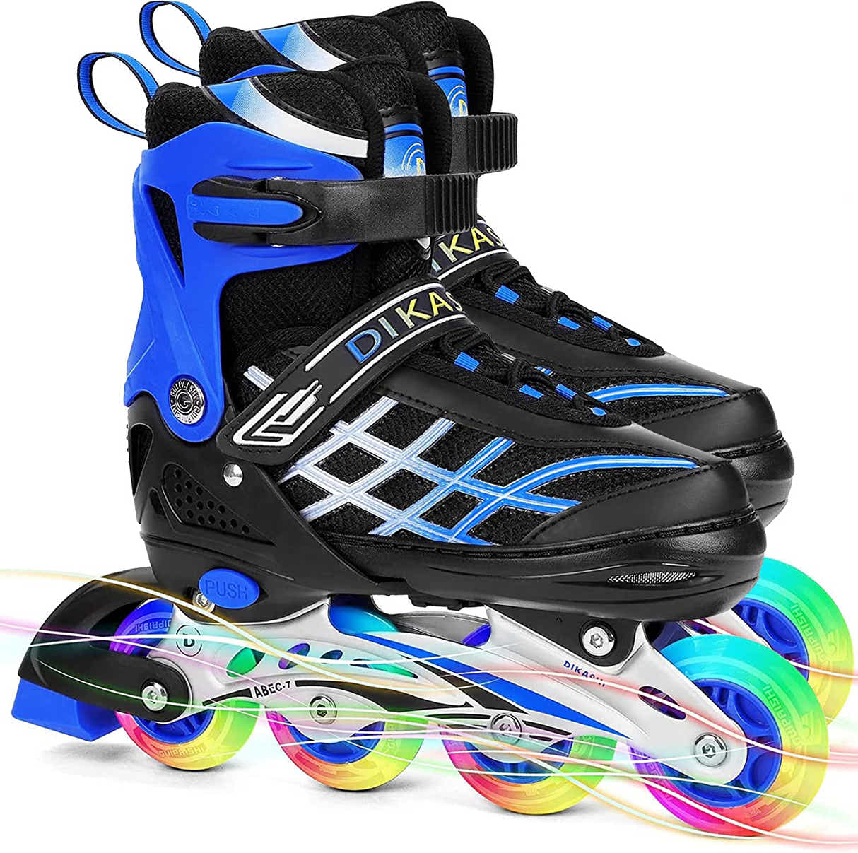 DS BS Kids Adjustable Inline Skates with Light Up Wheels Size27-32 Blue