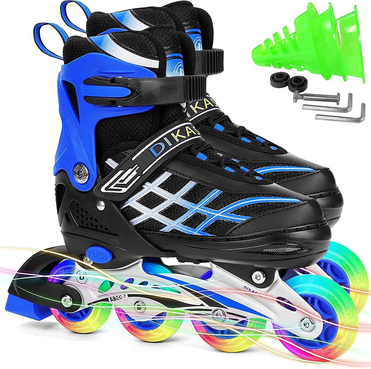 DS BS Kids Adjustable Inline Skates with Light Up Wheels Size33-37 Blue