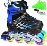 DS BS Kids Adjustable Inline Skates with Light Up Wheels Size27-32 Blue