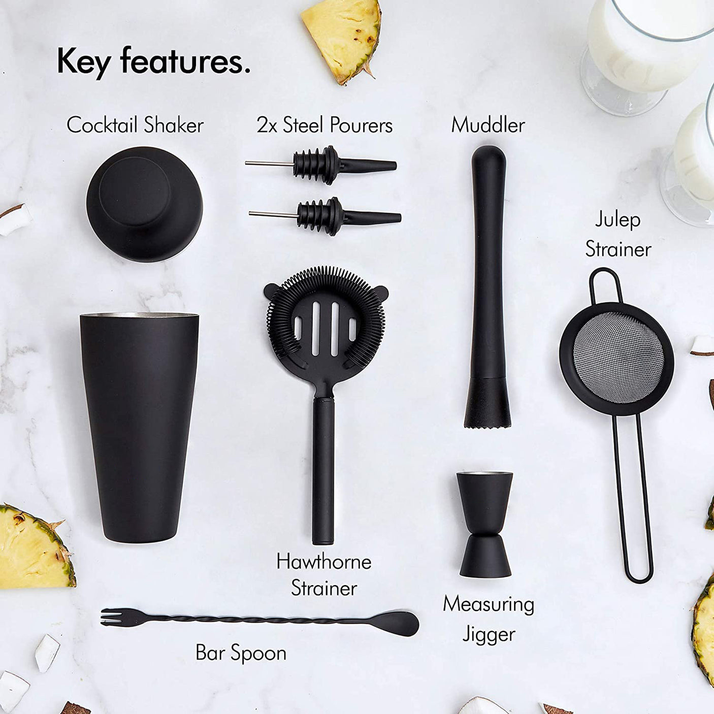 DS BS 8 Pcs Premium 750ml Cocktail Shaker Set Bartender Kit-Black
