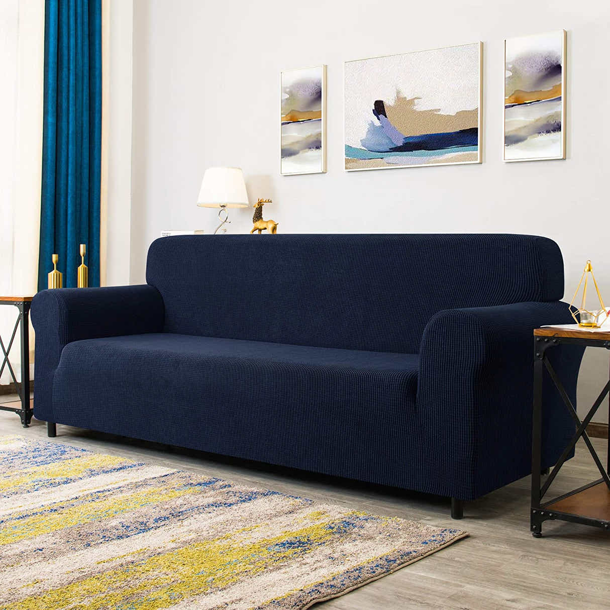DS BS Sofa Cover High Stretch Sofa Cover Three Seat-Blue