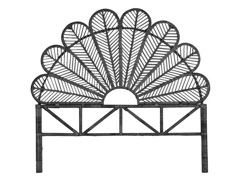 Rattan Headboard Peacock Black - Double