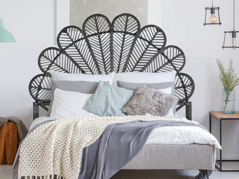 Rattan Headboard Peacock Black - Double