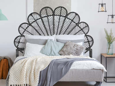 Rattan Headboard Peacock Black - Double