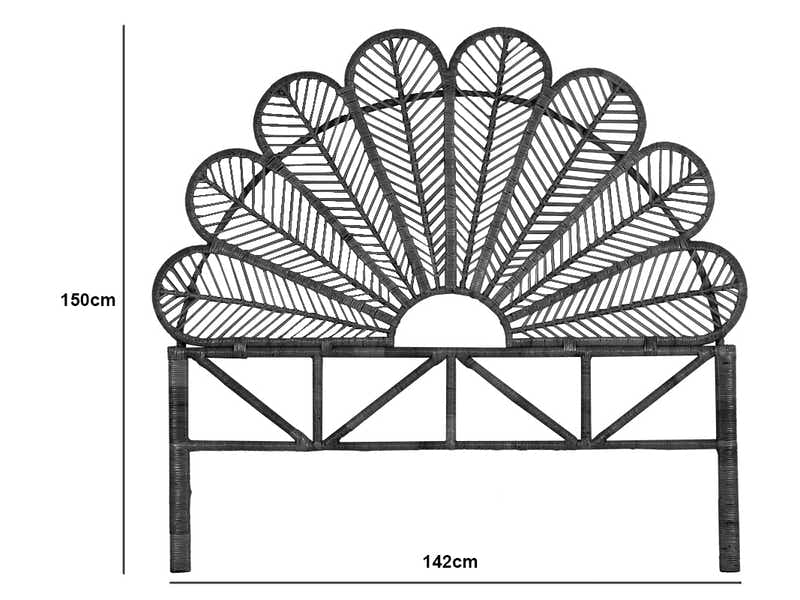 Rattan Headboard Peacock Black - Double