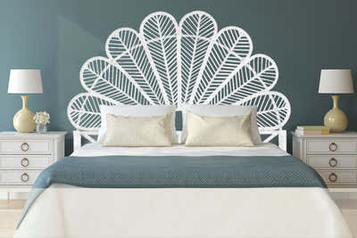 Rattan Headboard Peacock White - Queen