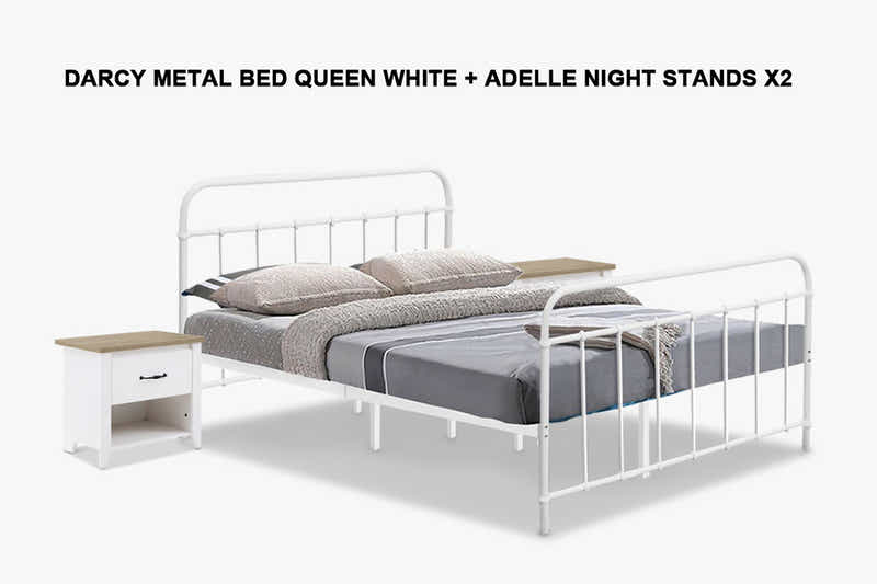 Darcy Bed White with Adelle Bedside Tables Combo - Queen