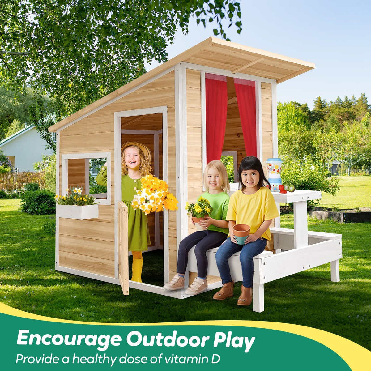 DS BD Kids Wooden Cubby House Playhouse Game Activity Centre Garden Cottage